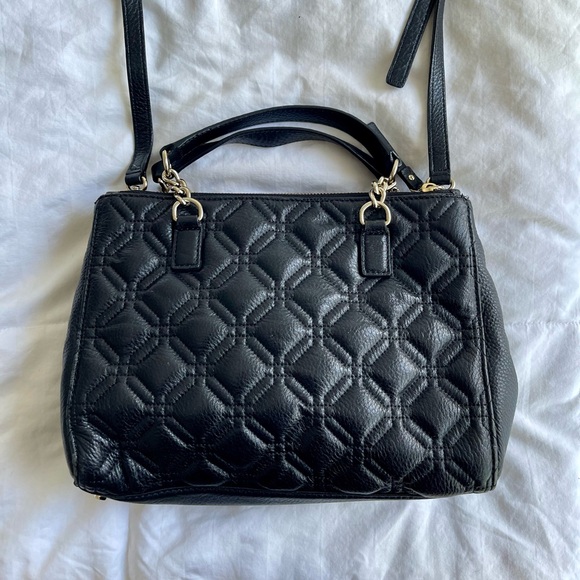 Kate Spade Quilted Leather Satchel Black Gold Hardware Shoulder Bag Crossbody - Picture 2 of 4